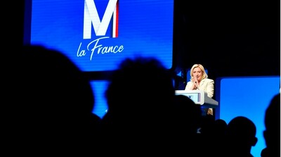 La candidate du RN à la présidentielle Marine Le Pen en meeting à Stiring-Wendel le 1er avril 2022 Jean-Christophe VERHAEGEN AFP 