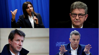 Les principaux candidats de gauche, Anne Hidalgo (PS), Jean-Luc Mélenchon (Insoumis), Yannick Jadot (Verts) et Fabien Roussel (PC). Crédit : Reuters